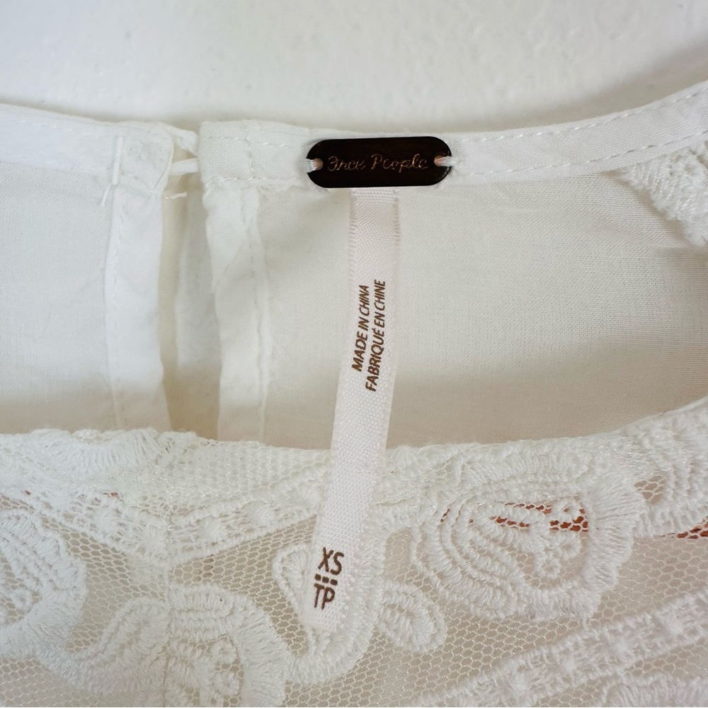 Free People romantic peasant boho blouse top embroidered lace mesh detailing - Picture 8 of 10